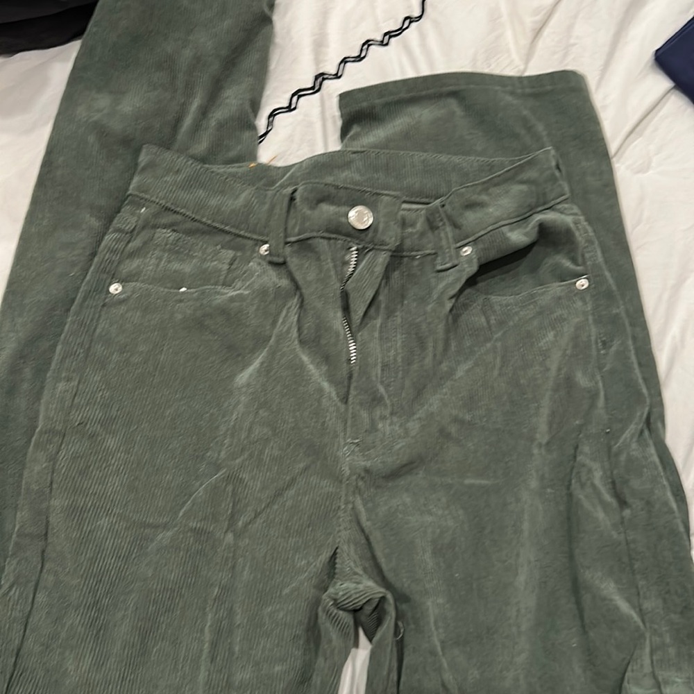 Dark Green Velvet Jeans- Medium